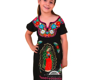 Vestido Mexican con Imagen de la Virgen de Guadalupe para Nina/Mexican Embroidery Dress with Image of Virgin Mary