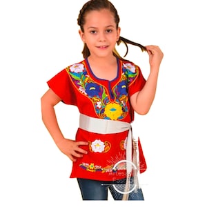 Blusa Mexikanische Para Nina /Mexikanische Stickerei Blusa de Manta Bordada a mano Blusa Tradicional Mexicana Stickerei Shirt Mexikanische Flora Bluse