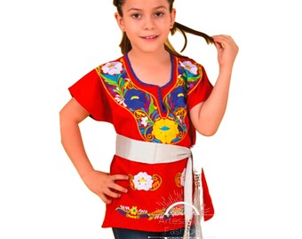 Blusa Mexican para Nina /Mexican Embroidery Blusa de Manta bordada a mano Blusa Tradicional Mexicana Embroidery shirt Mexican Flora Blouse