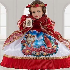 Trajecito de Virgen de Guadalupe del Tepeyac para Niño Dios con accesorios Incluidos, Ropon Guadalupano/Baby Jesus Outfit