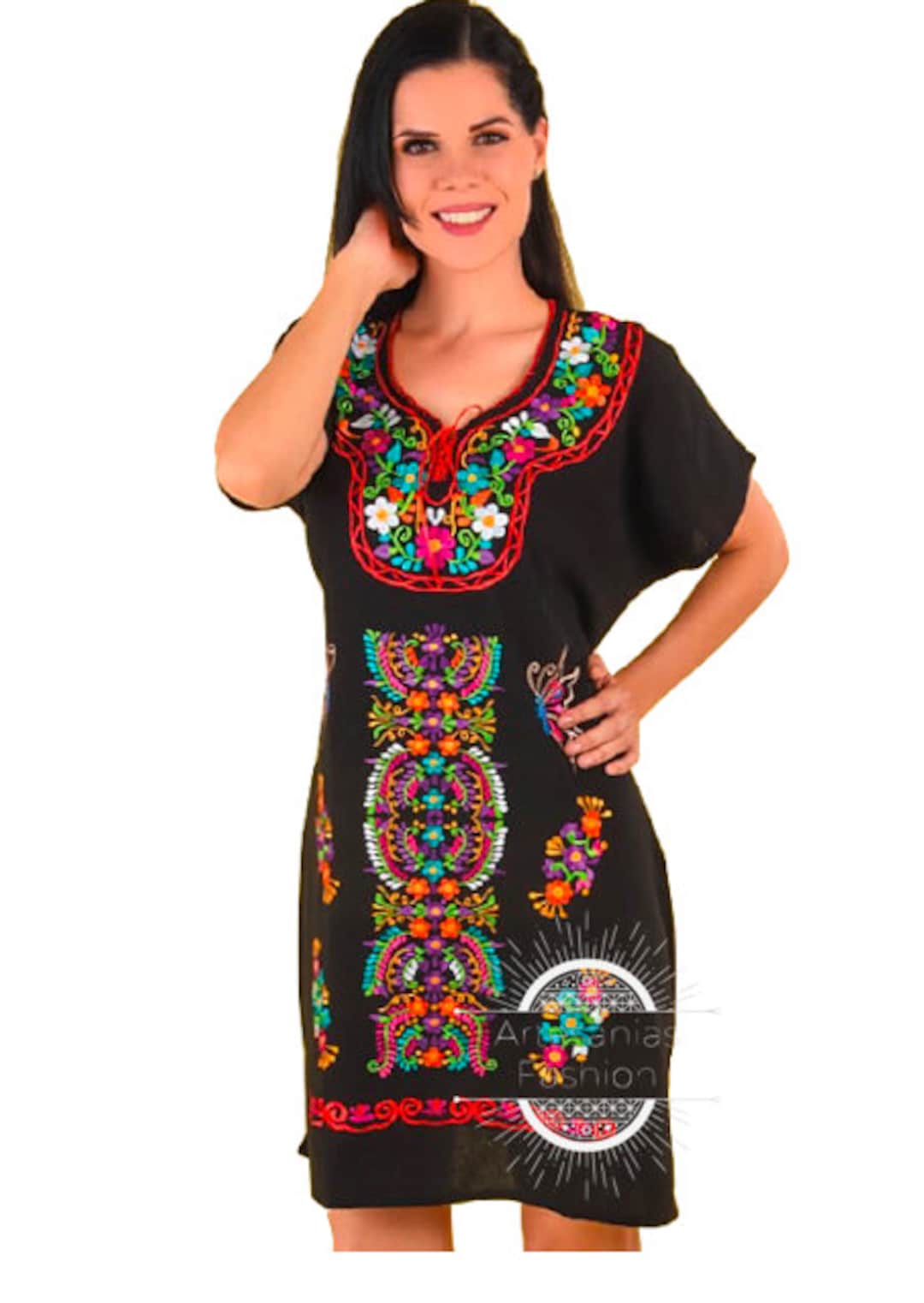 Vestido Mexican Con Flores /mexican Embroidery Dress With - Etsy New Zealand Vestido Mexican Con Flores /mexican Embroidery Dress With - Etsy New Zealand