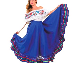 Folklorico skirts, Falda Profesional de Medio Vuelo,Womens Full Super Wide Skirt One Size Waist For Folkloric Dances Handmade