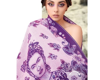 Rebozo Mexican con Imagen de Frida, Mexican shawl with image of Frida, Frida Shawl, Mexican Shawl