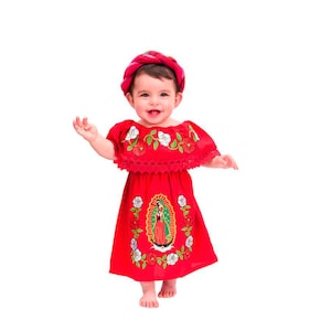 Vestido Virgen de Guadalupe bordado met lentejuela Virgen de Guadalupe, Klederdracht voor klein meisje