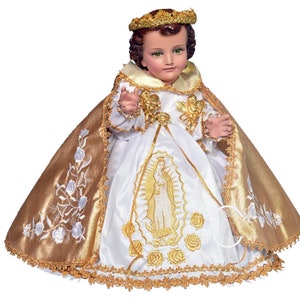 Trajecito de Virgen de Guadalupe para Niño Dios Fino con accesorios Incluidos, Ropon Guadalupano/Baby Jesus Outfit