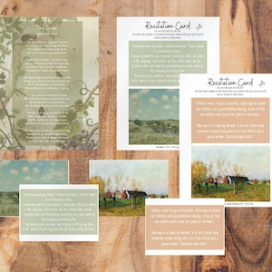 May include: Four printable cards with text and images. The cards are for a recitation activity. The text on the cards includes quotes from Charlotte Bronte's novel Jane Eyre. The images are paintings of landscapes with blue skies and white clouds.