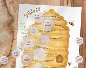 Beatitudes Kids Activity, Printable Bible Verse Game, Bible Study For Children, Memory Verse, Bee Activity, Sermon On The Mount, Christian