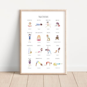 Kids Yoga Stretches Poster Digital Download Handmade Mantra Affirmation Exercise Printable Mommy and Me Poster by Liv Nova Learning co