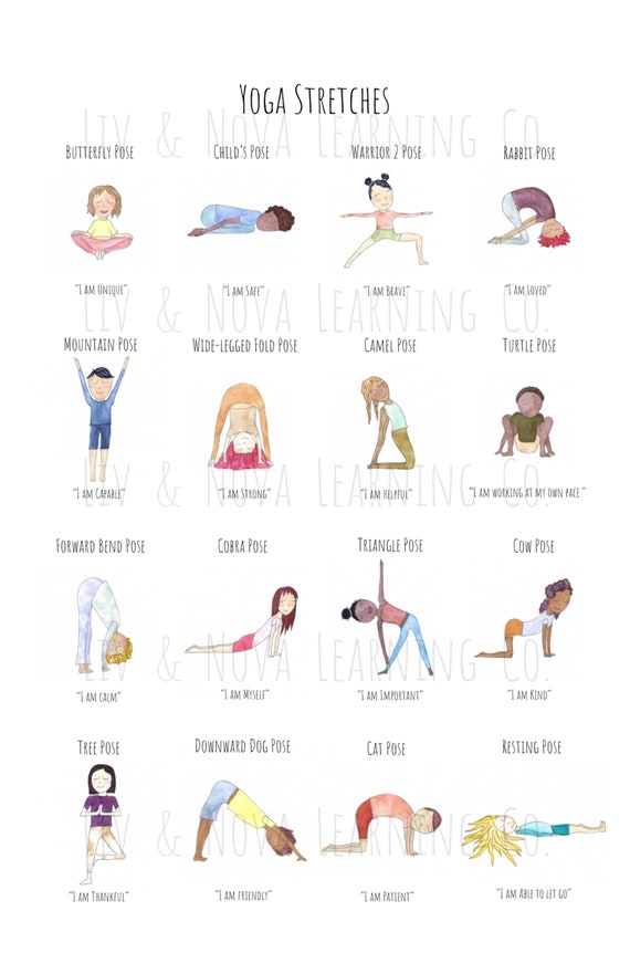 Kids Yoga Stretches Poster Digital Download Handmade Mantra