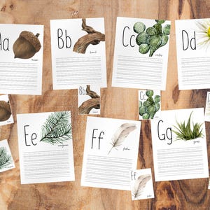 Schede dell'alfabeto della natura e pagine di copia della scrittura a mano Foglio di lavoro di pratica di scrittura Attività dell'alfabeto stampabile per bambini Download digitale Homeschool