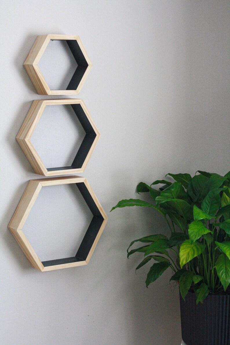 Black Hexagon Shelves Honeycomb shelf Painted Hexagon | Etsy