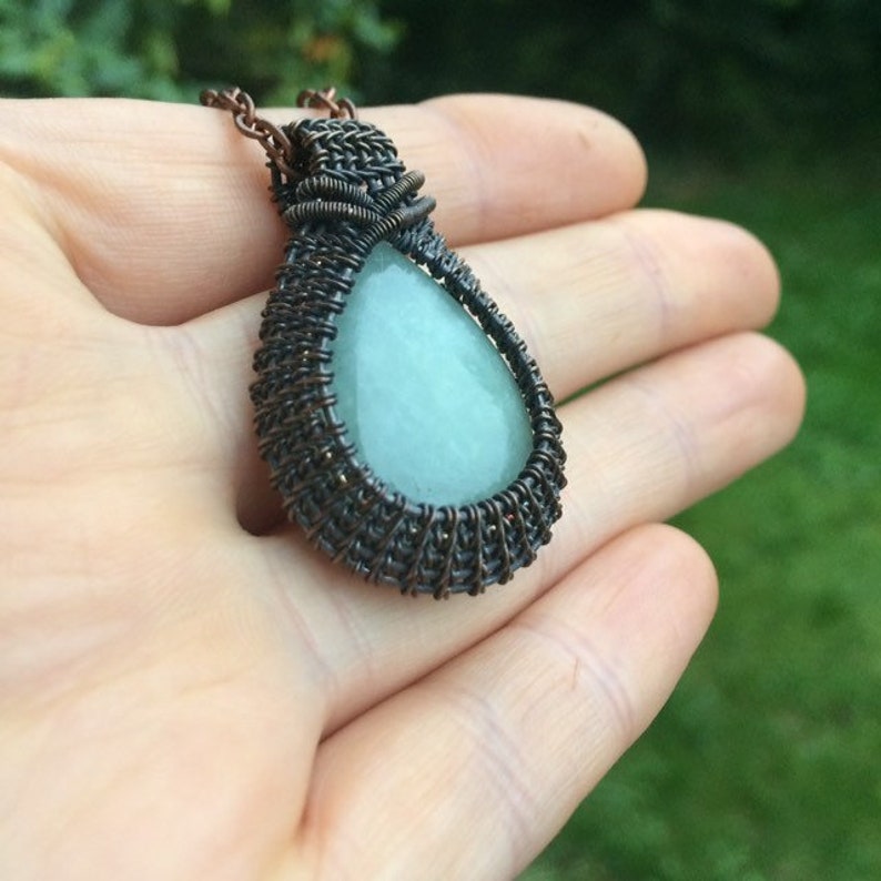 Aquamarine wire wrapped pendant