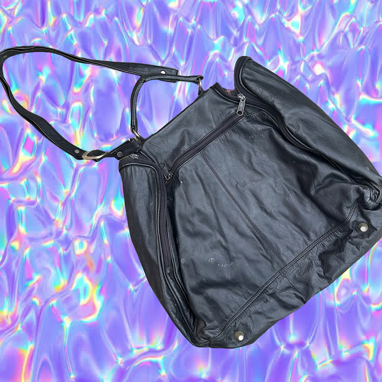 Vintage grunge genuine LEATHER utility style shoulder bag with Etsy