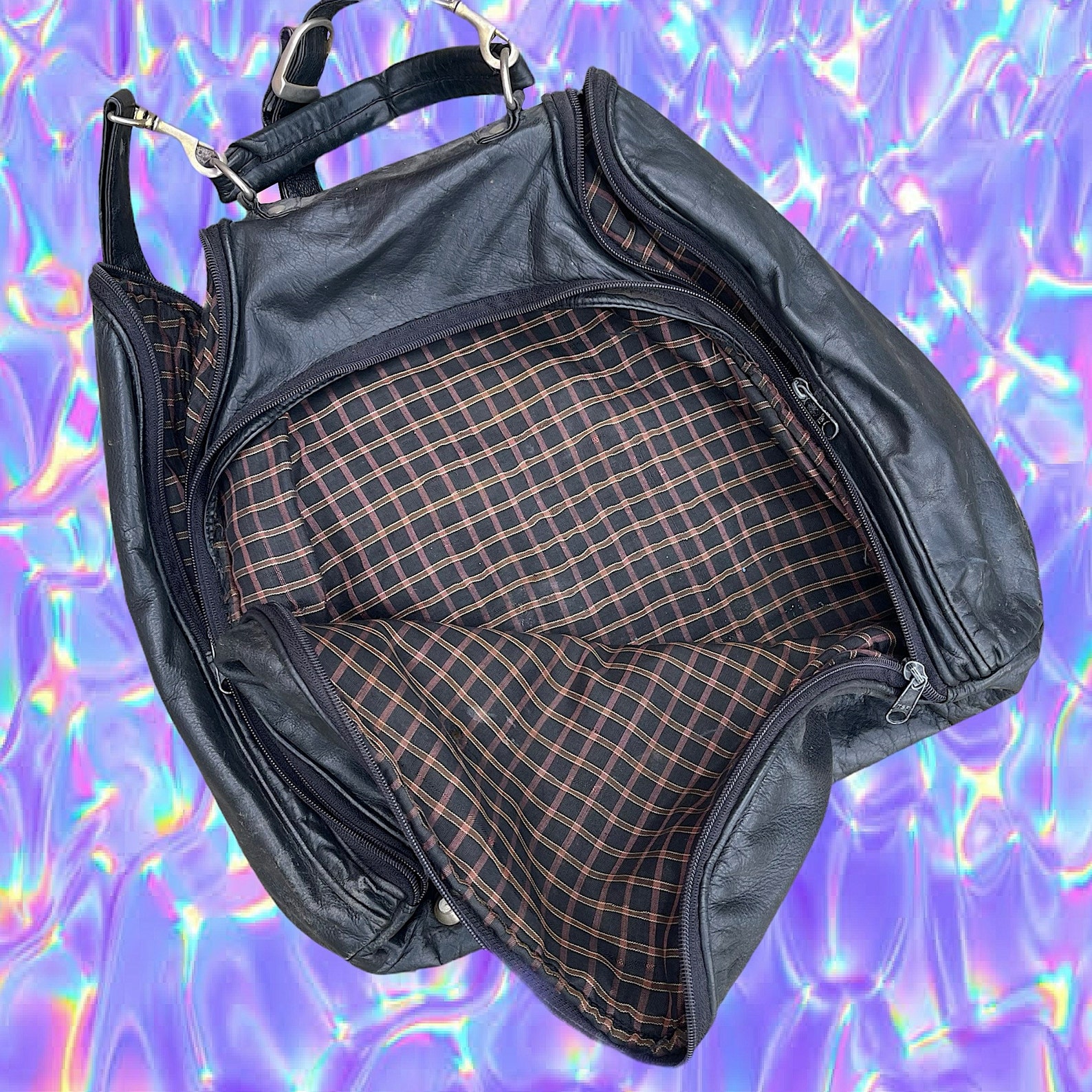 Vintage grunge genuine LEATHER utility style shoulder bag with Etsy