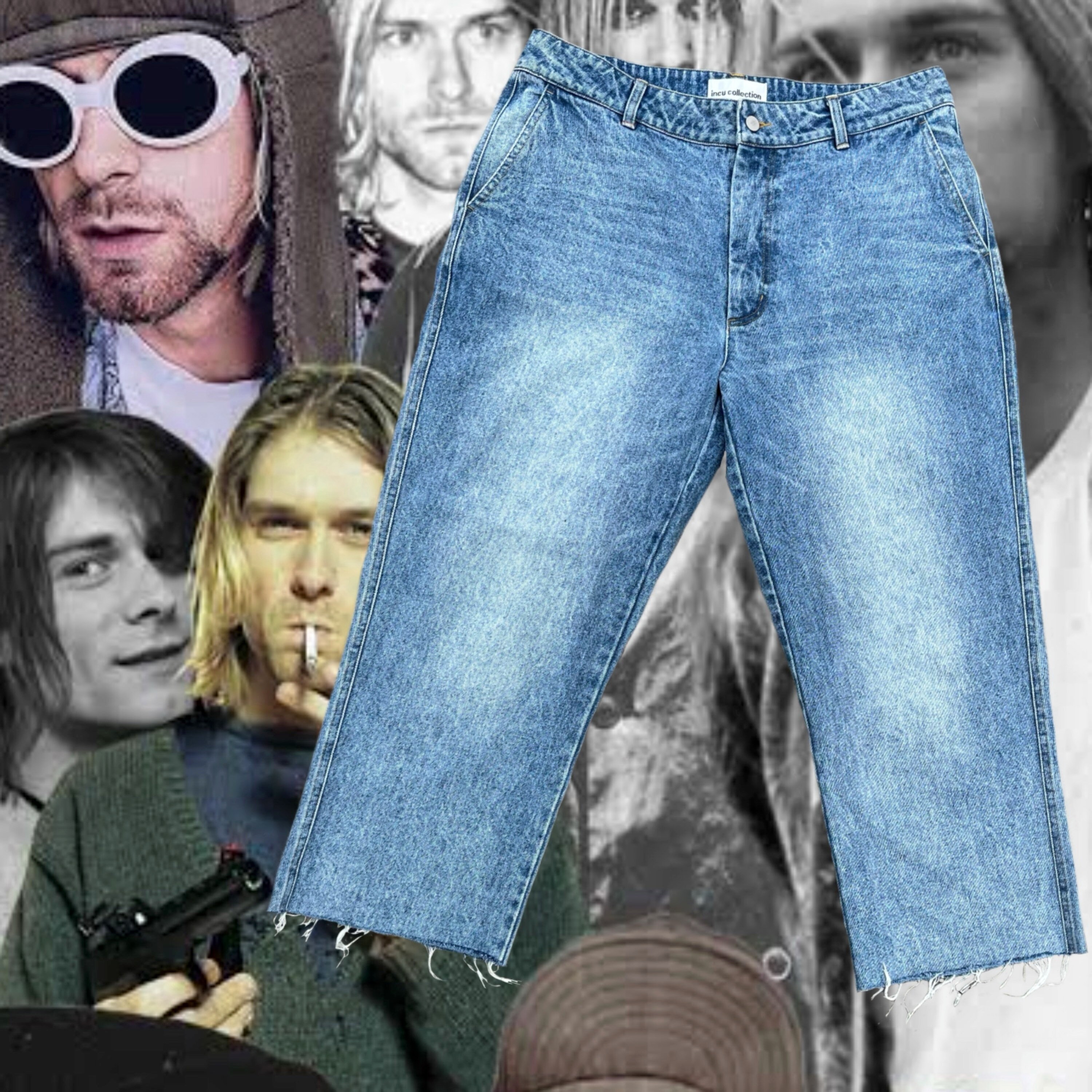 Super fresh baggy skate style home cropped frayed hem jeans Etsy