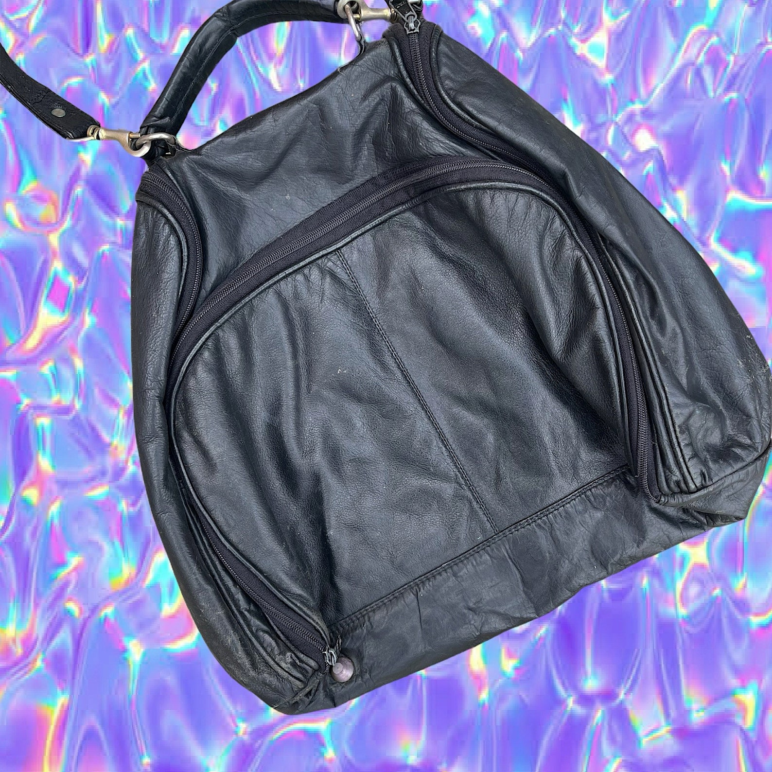 Vintage grunge genuine LEATHER utility style shoulder bag with Etsy