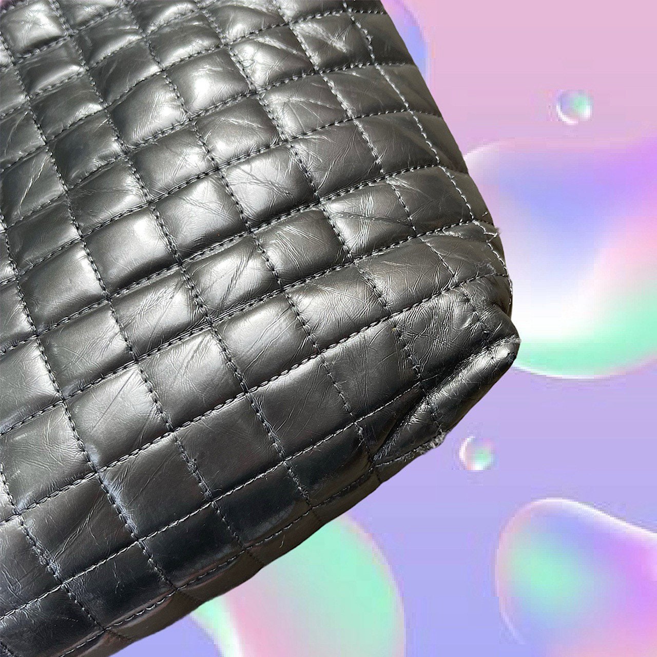 Metallic dark silver textured puffer handbag branded Loreal Etsy