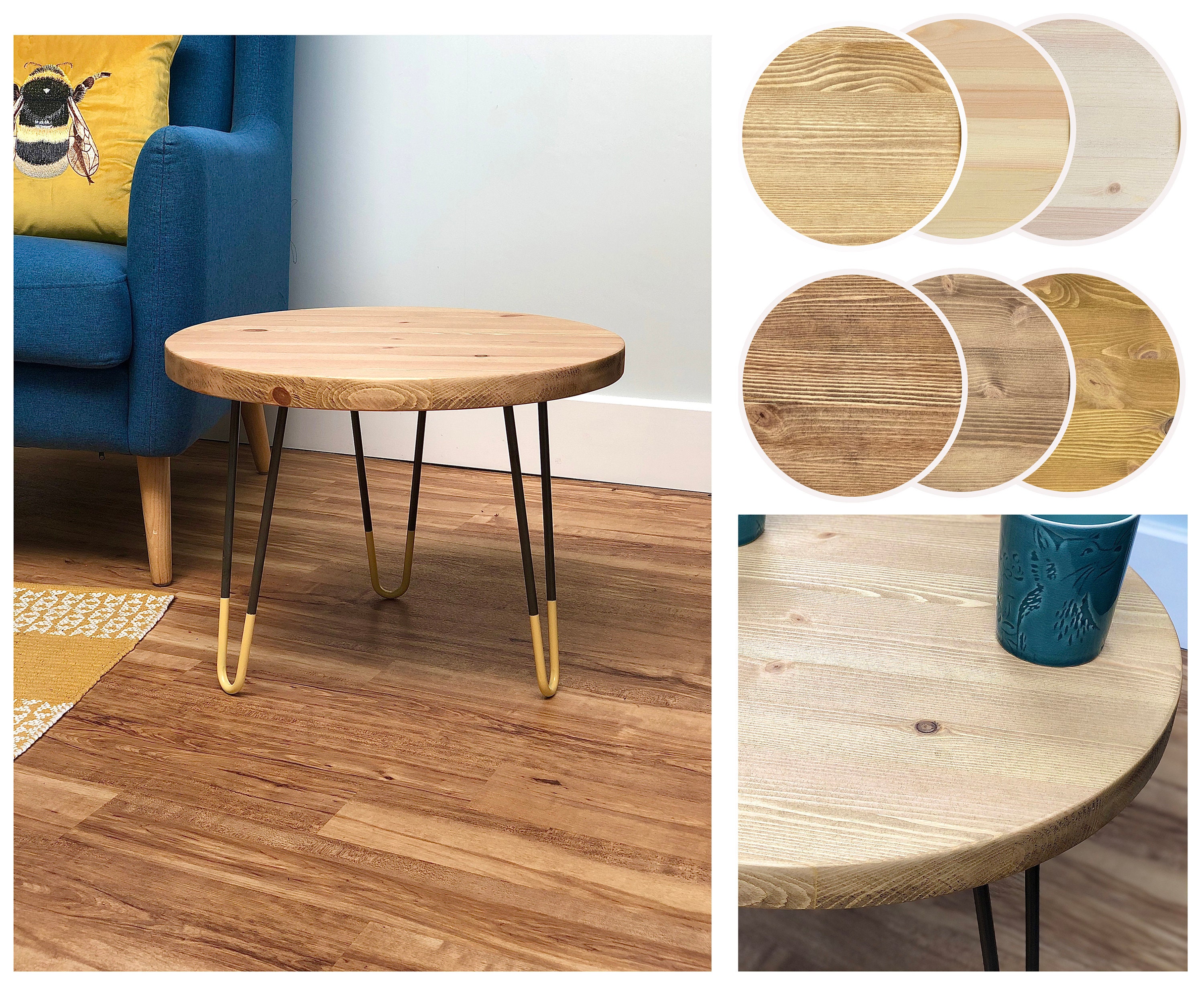 HOI // Handmade Scandinavian Round Coffee Table With Yellow Etsy UK