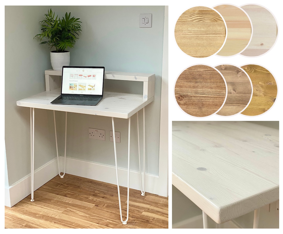DECHE // Scandinavian Desk With Riser Shelf W/ White Hairpin Legs Etsy UK