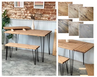 VIET EXTENDABLE // Scandinavian Extending Dining Table and Bench with Hairpin Legs