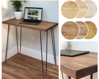 BOKOR II // Scandinavian Industrial Desk with Copper Tipped Hairpin Legs