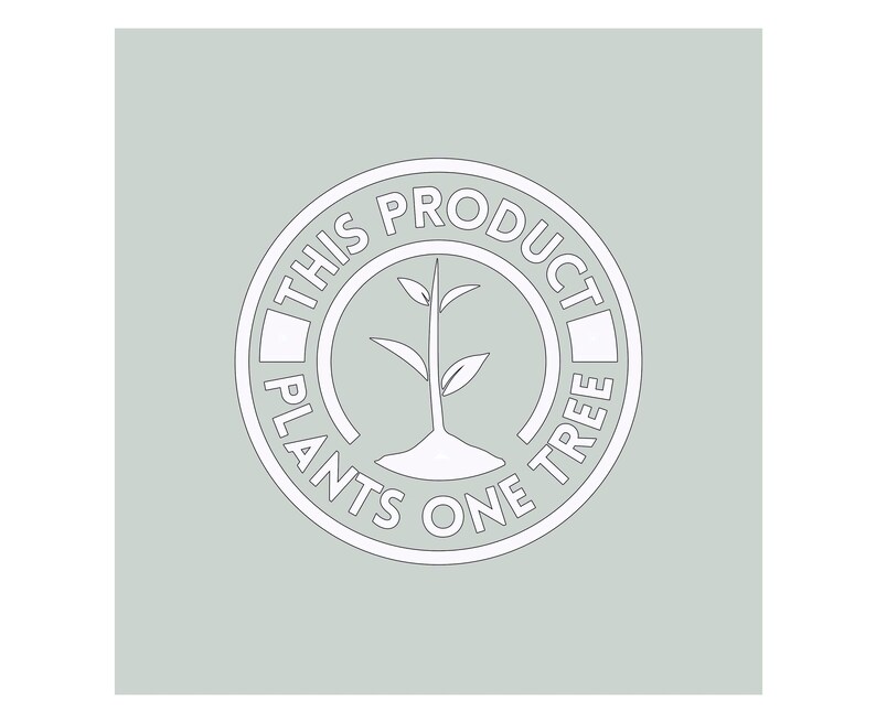 May include: White circle with the text "This product plants one tree" and a small tree illustration inside.