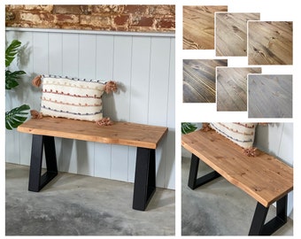 AMST BENCH // Scandinavian Boho Modern Industrial Live Edge Bench with Trapezium Legs