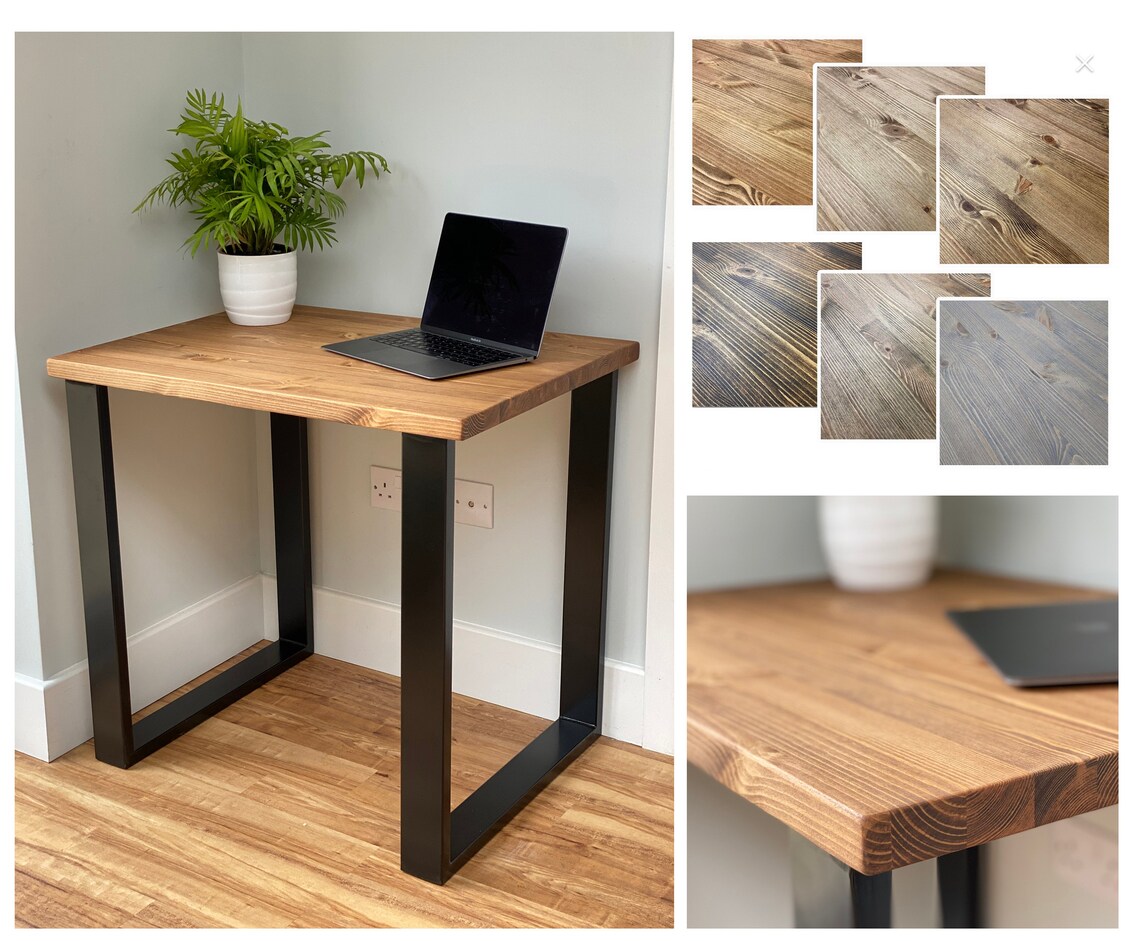 LY // Stylish Wood Desk with Metal Legs Etsy