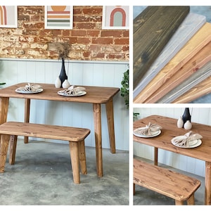 TIVOLI // Mesa de comedor y banco escandinavos con patas cónicas de pino