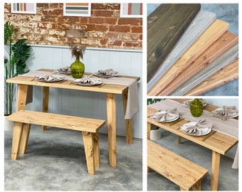 NOORD // Scandinavian Dining Table and Bench with Pine Tapered Legs