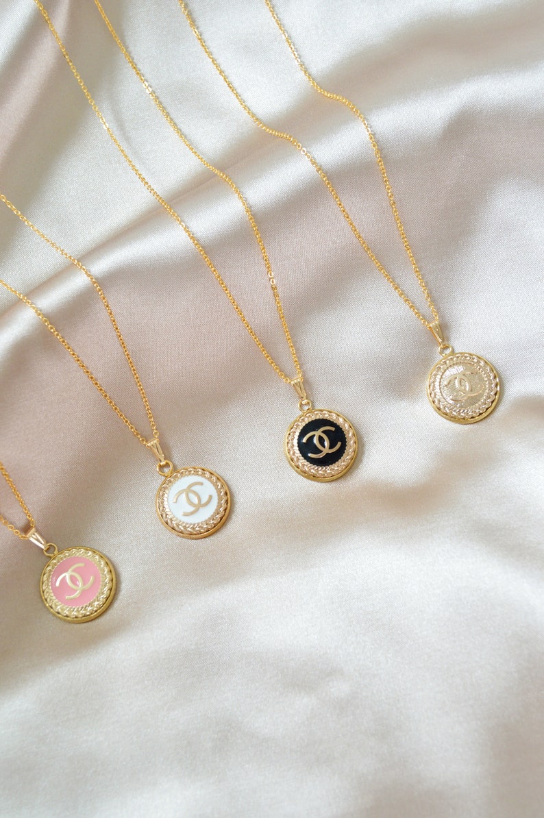 Repurposed Vintage Chanel Button Necklace 24k Gold Filled Etsy