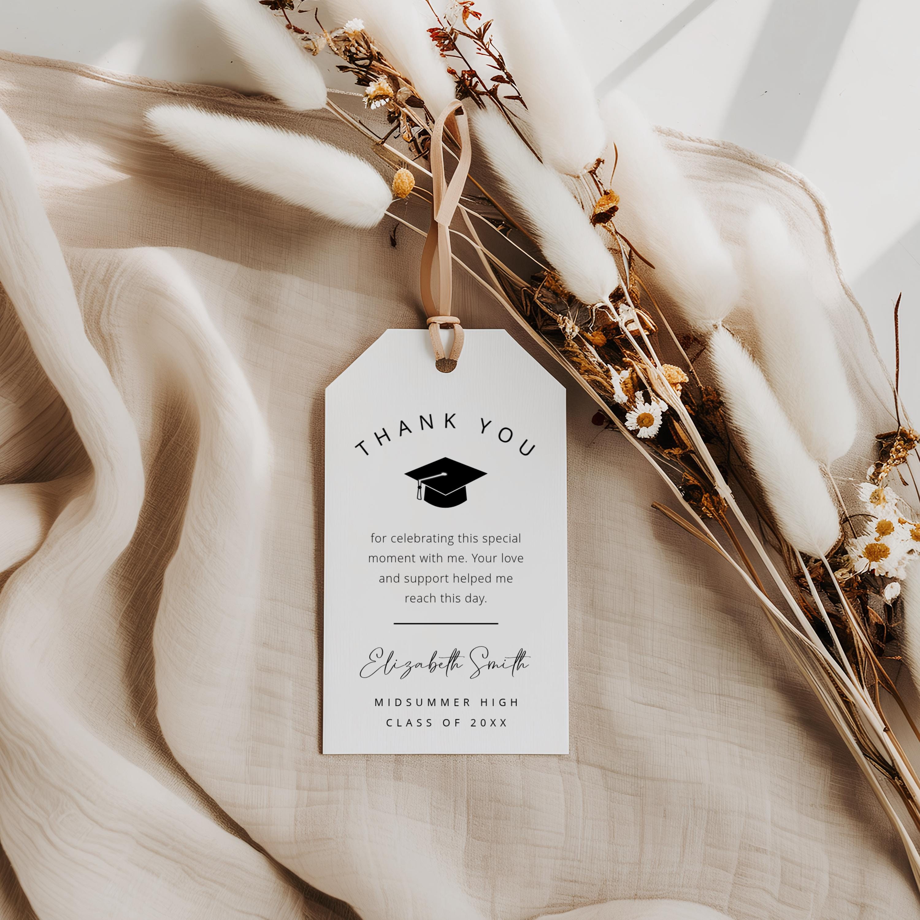 Dedication Tag Layout Minimal Graduation Thank You Favor Tag Template, Simple Editable Grad ...