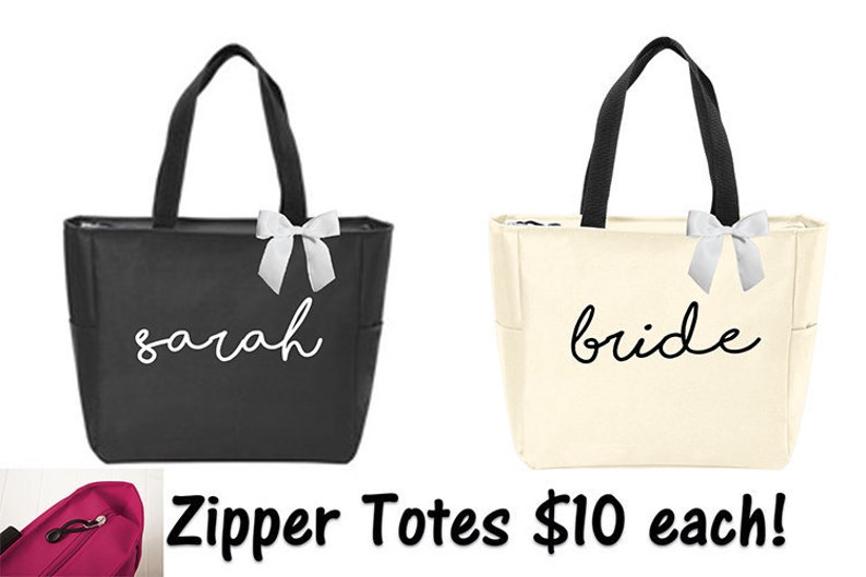 ZIPPER Bridal Party Tote Bags Bridesmaid Gifts Tote Bag Etsy