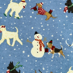 Dogs Playing In The Snow, Christmas Fabric