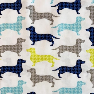 Multicolor Dachshunds Dogs On White Cotton Fabric