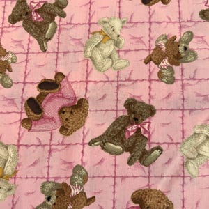Beautiful Pink Background Cotton Print with Various Teddy Bears