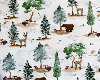 Woodland Critters Cotton Fabric – Charming Deer, Foxes & Bears Print