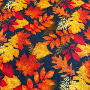 Fall Leaves Cotton Fabric: Dark Green Autumn Print