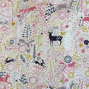 Woodland Forest Animals, Foxes, Deers and Rabbits, Cotton Fabric