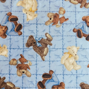Teddy Bears on Blue Background, Cotton Fabric