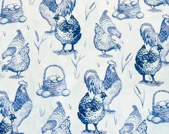 Country Farm Chicken Cotton Fabric – Charming Barnyard Scene