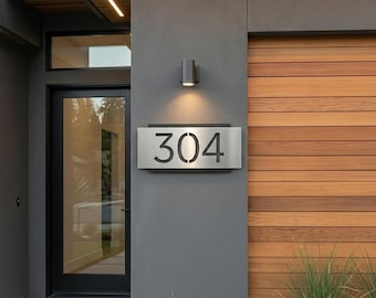 Modern Aluminum Address Plaque | Horizontal Centered Custom House Numbers