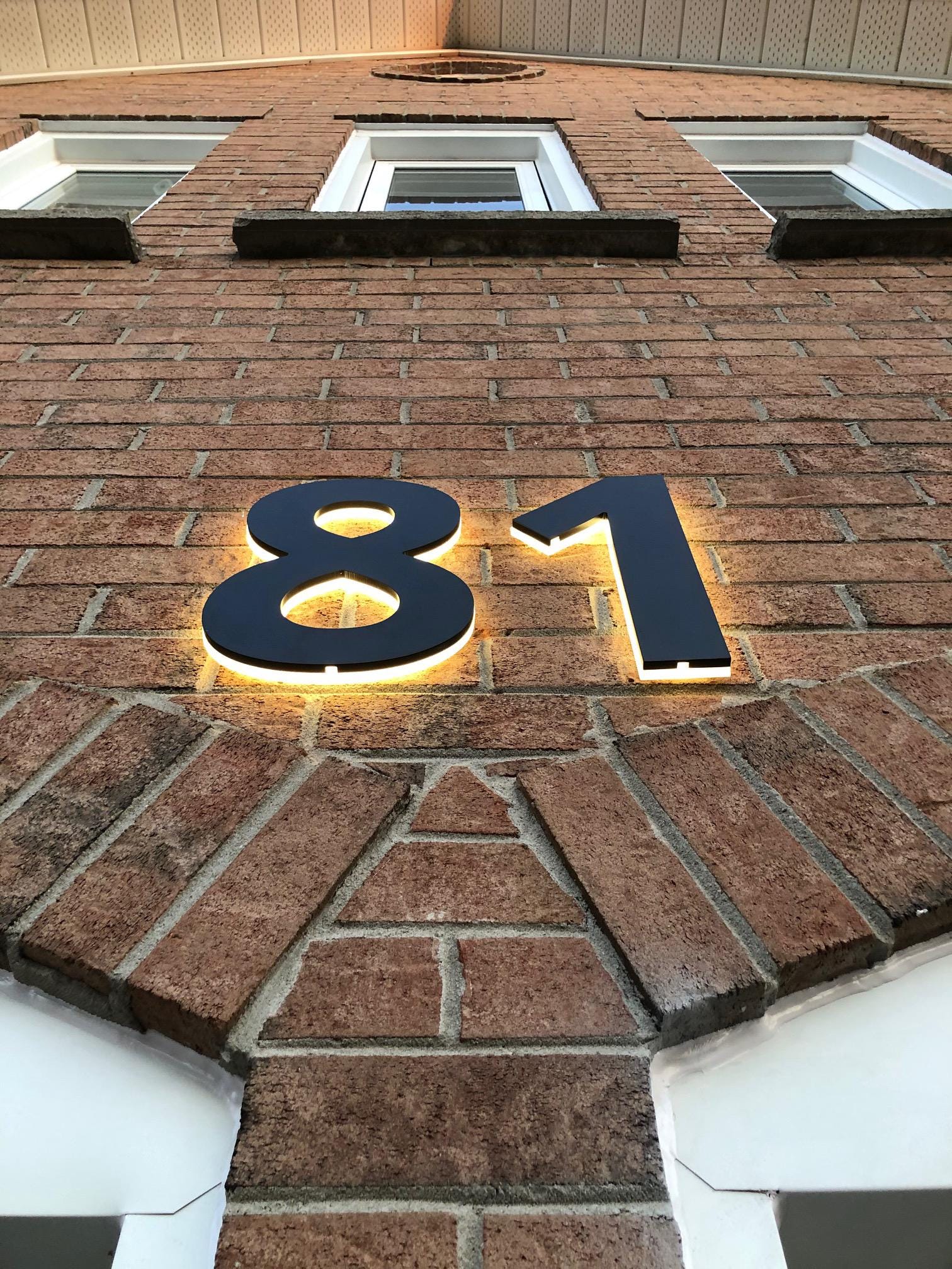 LED Backlit House Numbers: Aluminum Address, Customizable Font & Finish