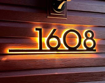 Modern Backlit LED House Numbers Sign: Aluminum Address Sign