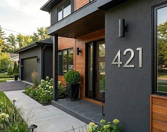 Modern Floating Brushed Aluminum House Numbers | Brushed Aluminum Address Digits (6"-24")