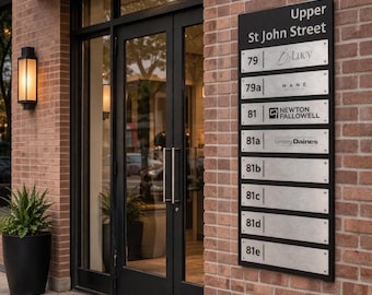 Anpassad byggnadsregisterskylt i aluminium – Hyresgästens kontorsskylt, mattsvart finish