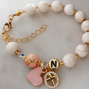 New Born Gift,Personalised Baby Girl Initial Rosary Bracelet,Choose your Charm,Baby Girl Baptism Gift,Christening Gift,Catholic Bracelet