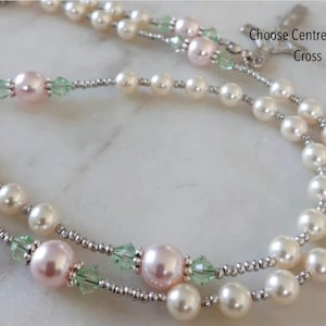 Personalized Swarovski Pearl Rosary: First Communion, Christening Gift