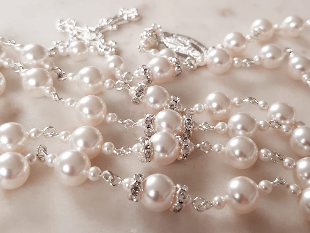Cream Pearl Bridal Rosary, Swarovski Crystal, Wedding Gift - Etsy