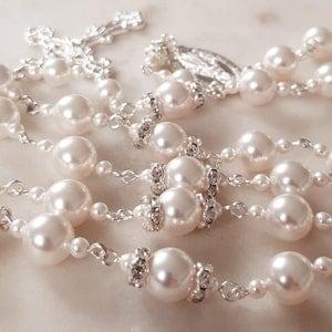 Custom Bridal Rosary,Cream pearls Rosary,Rosary Bead For Bride,Pearl Long Rosary,Wedding Rosary,Bridal Rosary